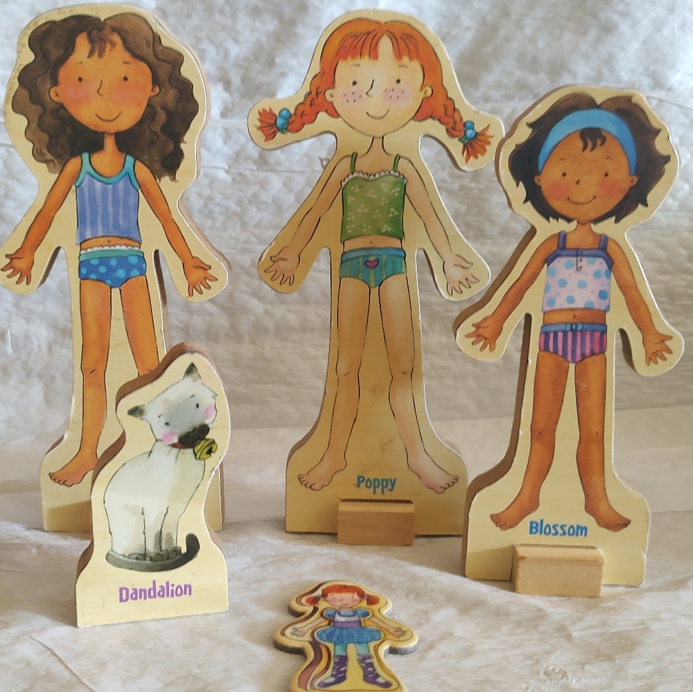 Colorful Wooden Dress-Up Dolls Set